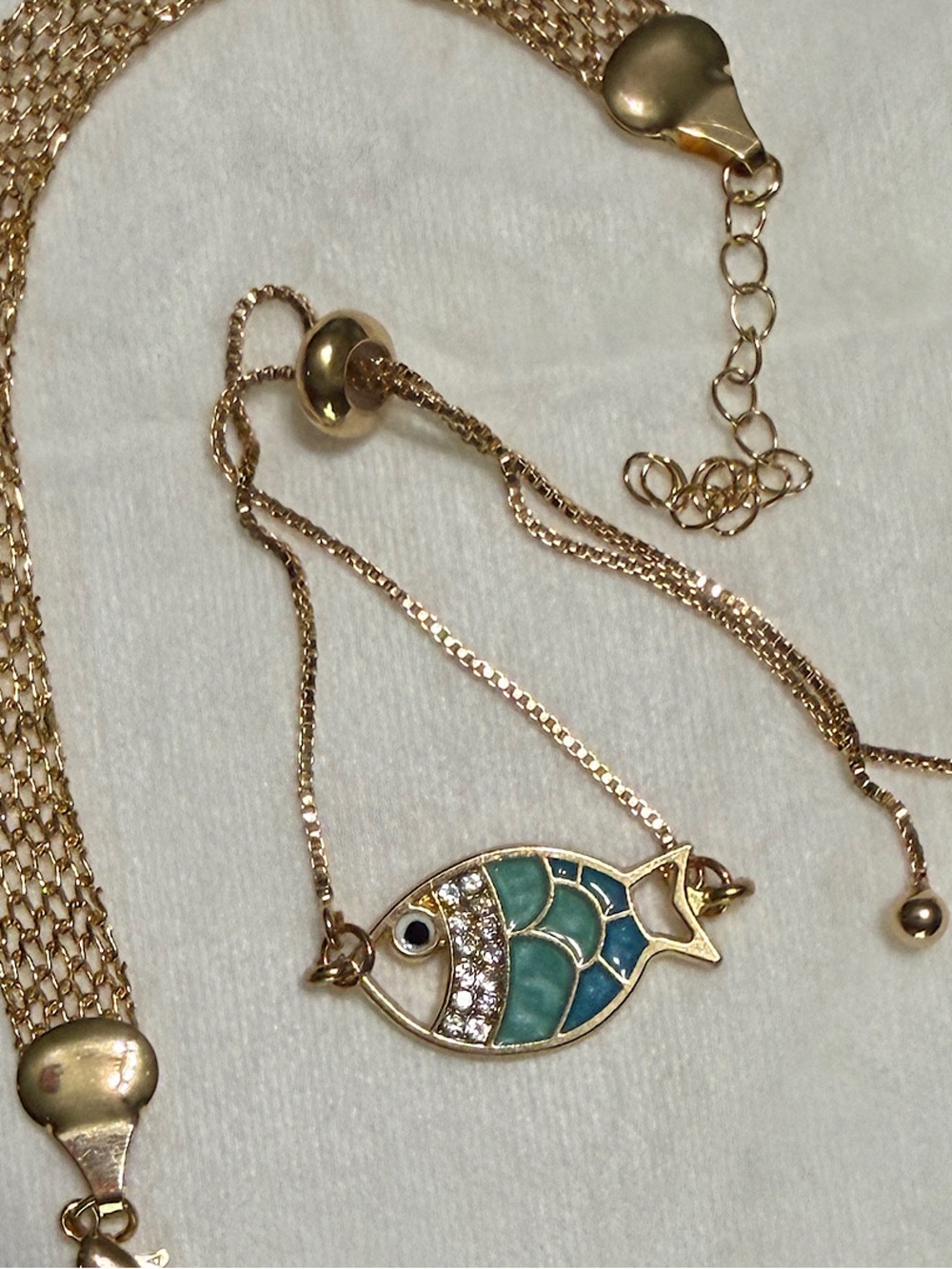Gold-Tone Fish Pendant Necklace with Teal Inlay